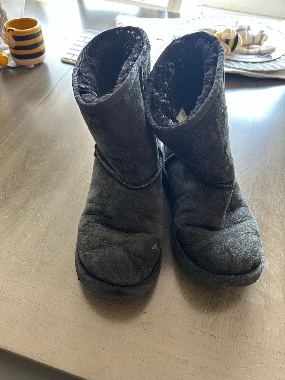 Well loved UGG Black Suede Shearling Boots